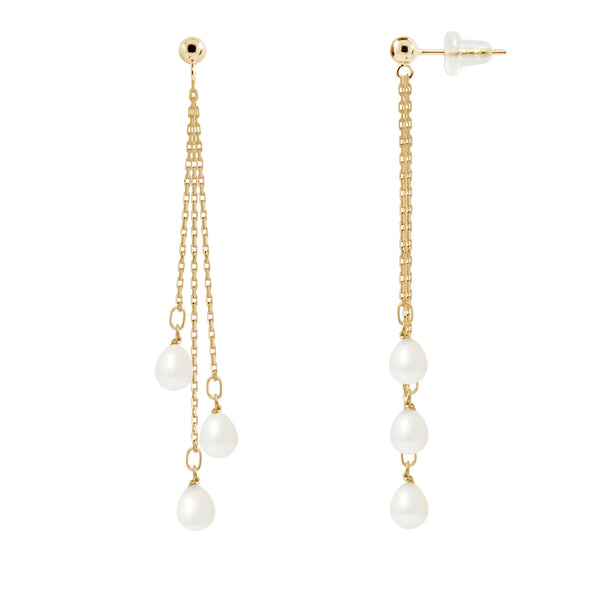 Boucle d'Oreilles- Perles de Culture d'Eau Douce- Poire Diamètre 5-6 mm Blanc-Or Jaune