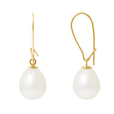 Boucle d'Oreilles- Perles de Culture- Poire Diamètre 9-10  mm Blanc-Or Jaune