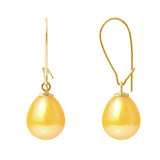 PERLINEA- Boucle d'Oreilles- Perles de Culture d'Eau Douce- Poire Diamètre 9-10  mm Gold- Bijou Femme- OrJaune