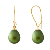 PERLINEA- Boucle d'Oreilles- Perles de Culture d'Eau Douce- Poire Diamètre 9-10  mm Vert Intense- Bijou Femme- OrJaune