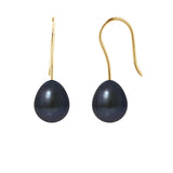 Boucle d'Oreilles- Perles de Culture d'Eau Douce- Poire Diamètre 7-8 mm Black Tahiti- Or Jaune
