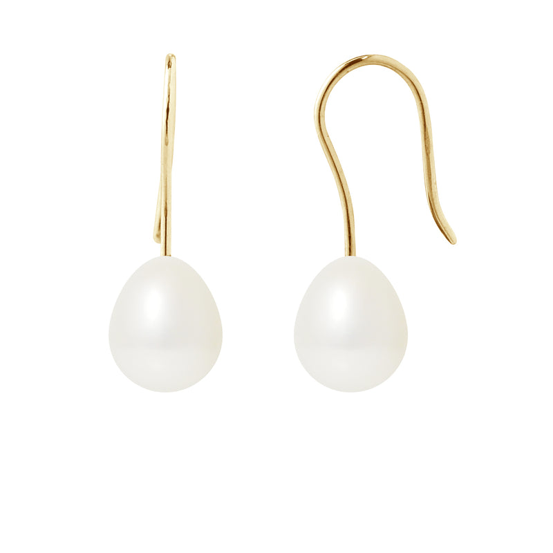 Boucle d'Oreilles- Perles de Culture d'Eau Douce- Poire Diamètre 7-8 mm Blanc-Or Jaune