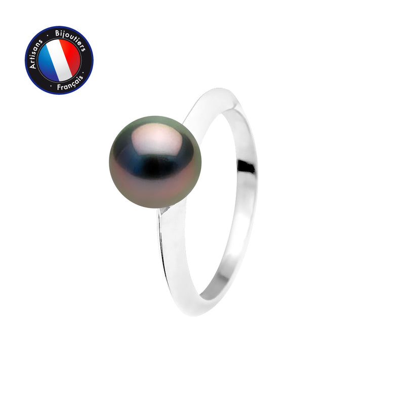 Bague Jonc Simple - Perles de Culture de Tahiti - Ronde Diamètre 8-9 mm- Bijou Femme- Argent 925 Millièmes