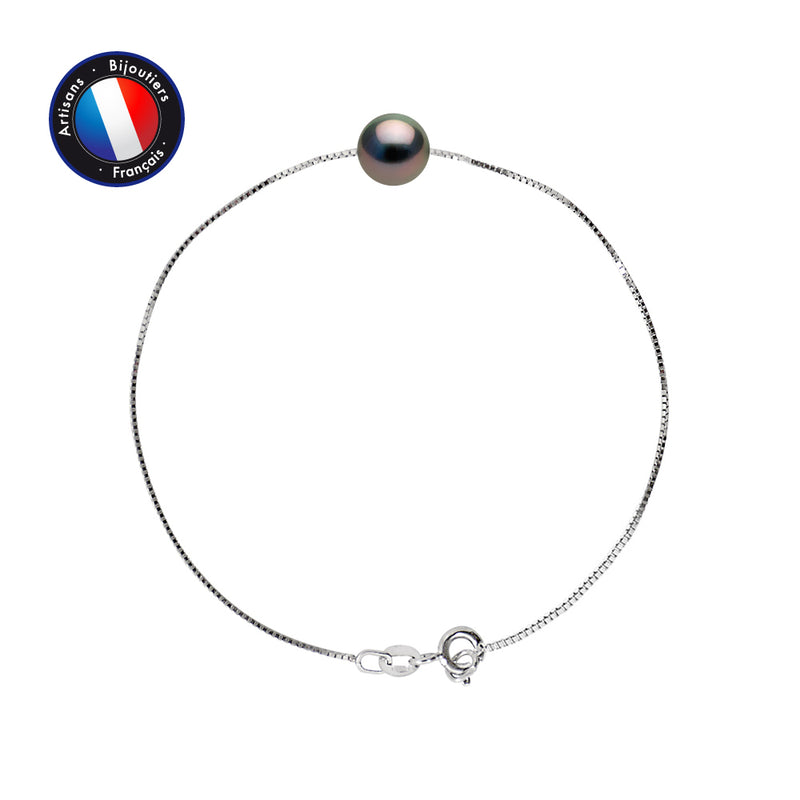 Bracelet- Perle de Culture de Tahiti- Ronde 9-10 mm-  Argent 925 Millièmes