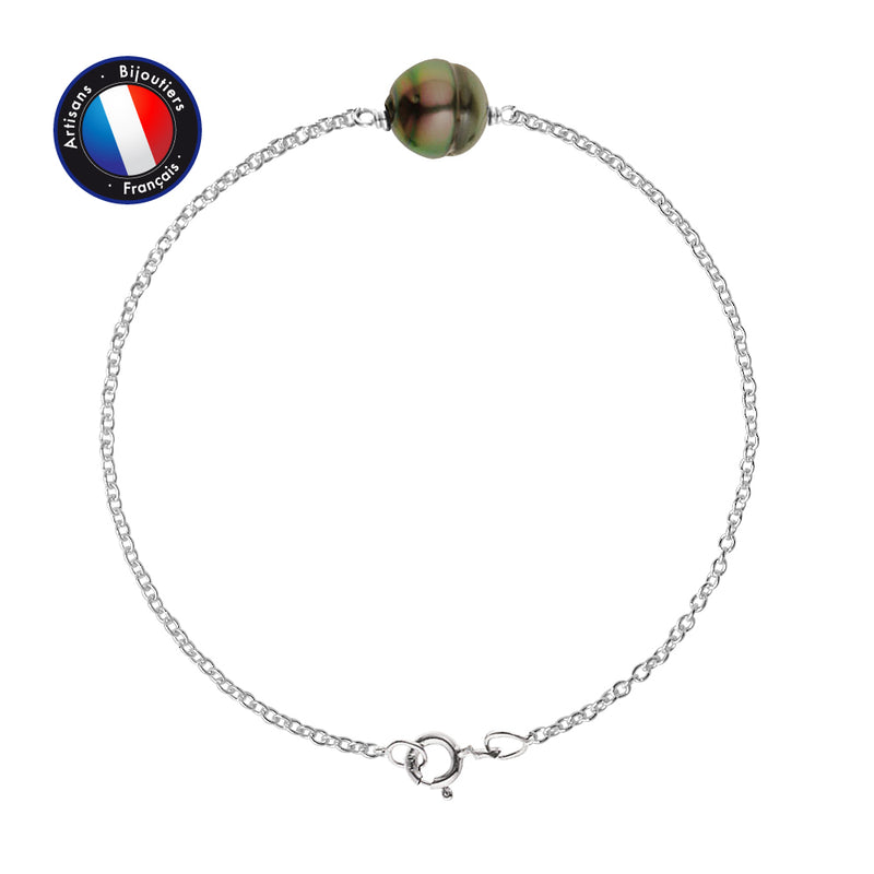 Bracelet- Perle de Culture de Tahiti- Cercle 9-10 mm- Bijou Femme- Argent 925 Millièmes