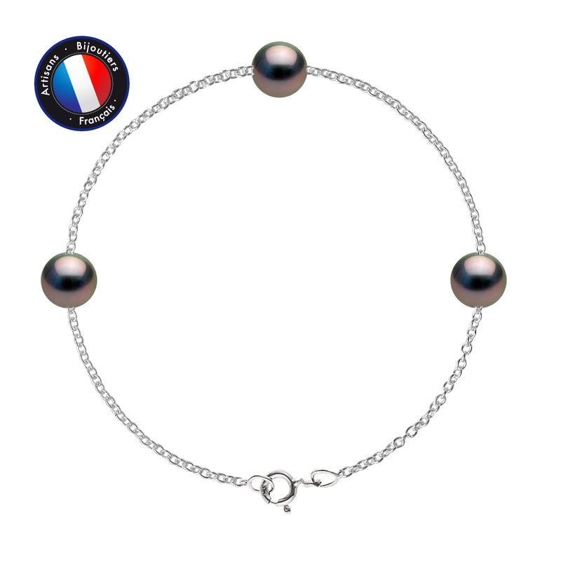 Bracelet- Perle de Culture de Tahiti- Ronde 8-9 mm-Argent 925 Millièmes
