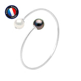 Bracelet Jonc Toi & Moi- Perle de Tahiti- Perle d'Eau Douce Blanche 10-11 mm-Argent