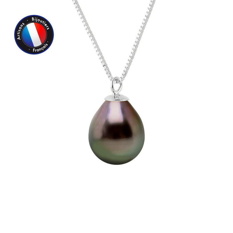 Exceptionnel : Collier en argent et véritable Perle de Tahiti 8-9 mm