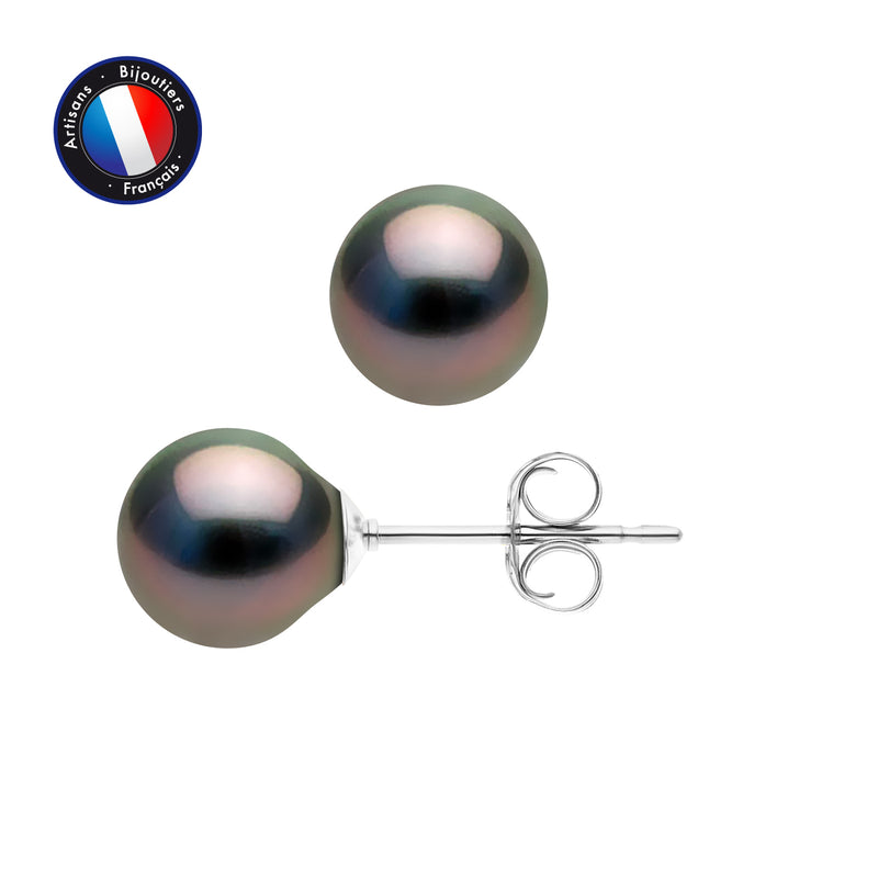 Boucle d'Oreilles - Perles de Tahiti- Ovale Diamètre 8-9 mm- Argent 925 Millièmes
