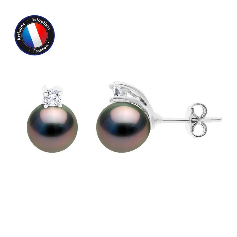Boucle d'Oreilles - Perles de Culture de Tahiti- Semi Ronde Diamètre 8-9 mm-  Argent 925 Millièmes