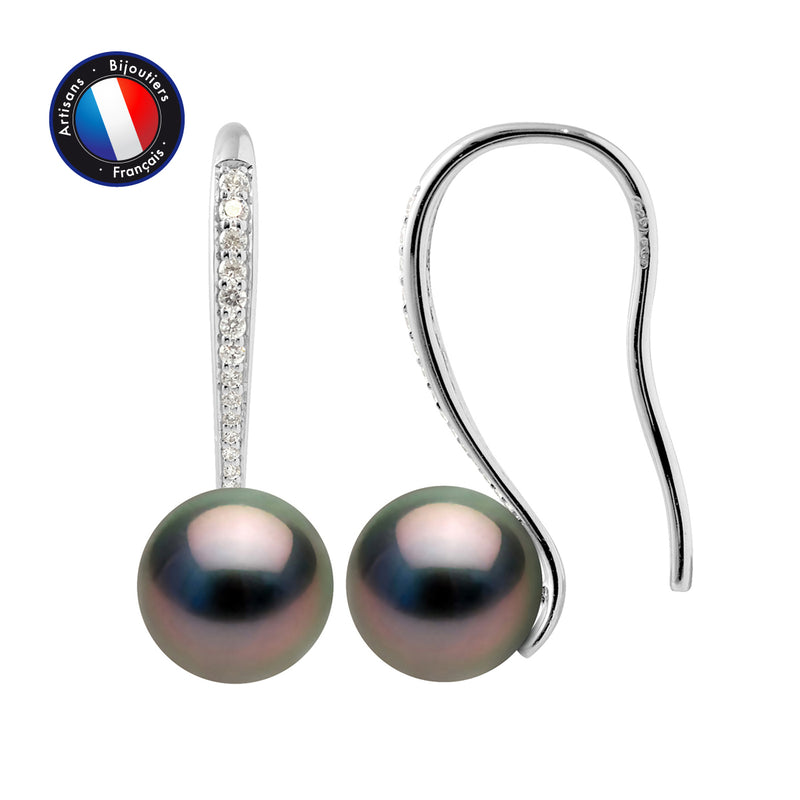 Boucle d'Oreilles - Perles de Tahiti- Ronde Diamètre 8-9 mm- Argent