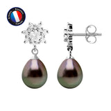 PERLINEA- Boucle d'Oreilles - Perles de Culture de Tahiti- Poire Diamètre 8-9 mm- Bijou Femme- Argent 925 Millièmes