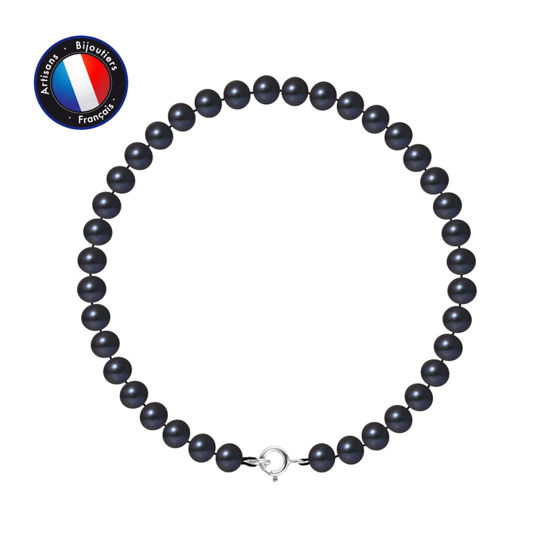 Bracelet- Perles de Culture- Semi Ronde 5-6 mm Black Tahiti- Argent