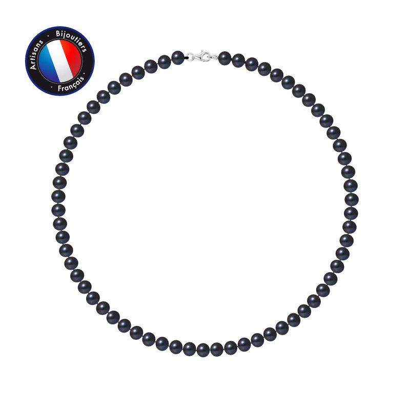Collier- Perle d'Eau Douce- Semi Ronde 6-7 mm Black Tahiti
