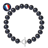 Bracelet- Perles de Culture d'Eau Douce- Semi Ronde 9-10 mm Black Tahiti- Argent 925 Millièmes