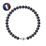 Bracelet- Perles de Culture d'Eau Douce- Semi Ronde 6-7 mm Black Tahiti-Argent