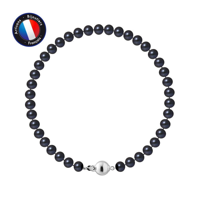 Bracelet- Perles de Culture d'Eau Douce- Semi Ronde 5-6 mm Black Tahiti- Argent