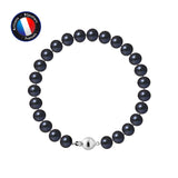 Bracelet- Perles de Culture d'Eau Douce- Semi Ronde 7-8 mm Black Tahiti-Argent
