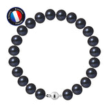 Bracelet- Perles de Culture d'Eau Douce- Semi Ronde 9-10 mm Black Tahiti-  Argent 925 Millièmes