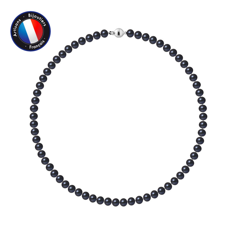Collier- Perle d'Eau Douce- Semi Ronde 6-7 mm Black Tahiti- Bijou Femme