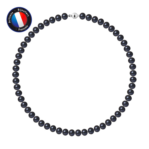 Collier- Perle d'Eau Douce- Semi Ronde 8-9 mm Black Tahiti-