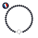 Bracelet- Perles de Culture d'Eau Douce- Semi Ronde 5-6 mm Black Tahiti- Bijou Femme- Argent 925 Millièmes