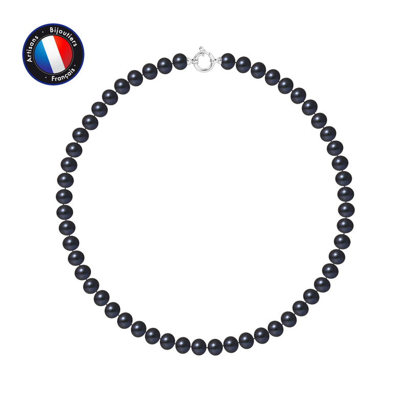 Collier- Perle d'Eau Douce- Semi Ronde 8-9 mm Black Tahiti