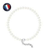 Bracelet- Perles de Culture d'Eau Douce- Semi Ronde 5-6 mm Blanc- Bijou Femme- Argent 925 Millièmes