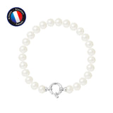 Bracelet- Perles de Culture d'Eau Douce- Semi Ronde 7-8 mm Blanc- Bijou Femme- Argent 925 Millièmes