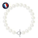 Bracelet- Perles de Culture- Semi Ronde 9-10 mm Blanc -Argent 925 Millièmes