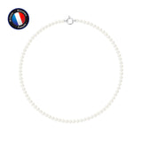 Collier- Perle d'Eau Douce- Semi Ronde 5-6 mm Blanc- Bijou Femme