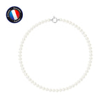 Collier- Perle d'Eau Douce- Semi Ronde 6-7 mm Blanc- Bijou Femme