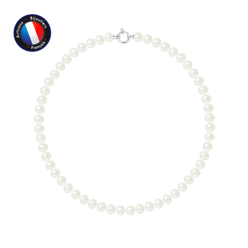 Collier- Perle d'Eau Douce- Semi Ronde 8-9 mm Blanc
